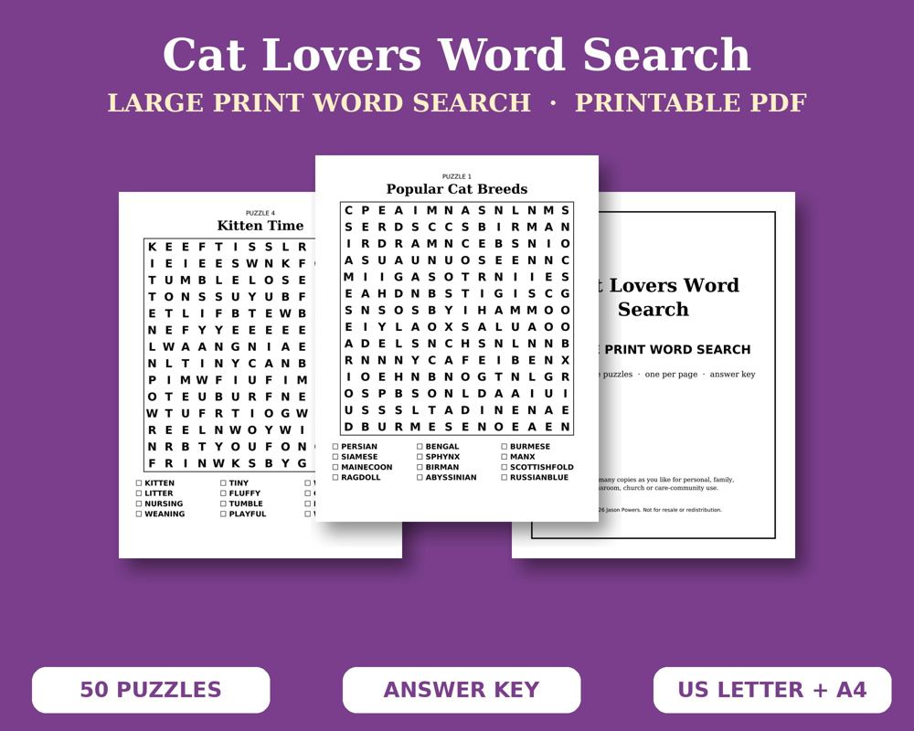Cat Lovers Word Search, image 1