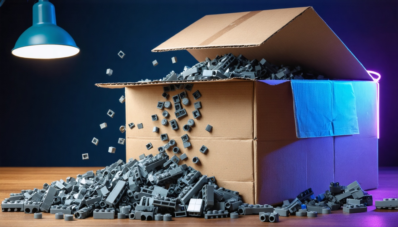 Illustration: a huge box of gray building bricks