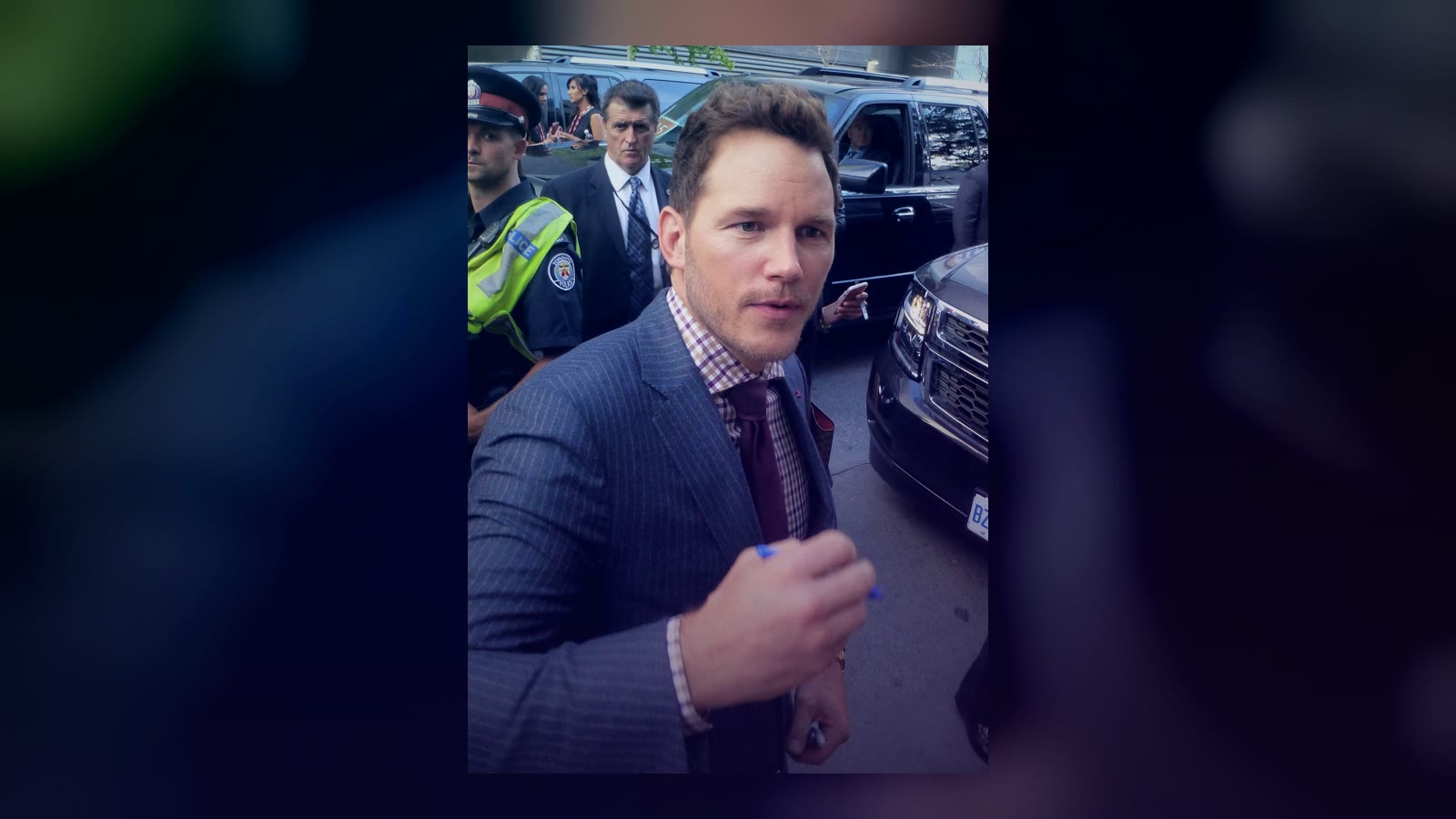 Chris Pratt at a press conference for The Magnificent Seven at the 2016 Toronto Film Festival