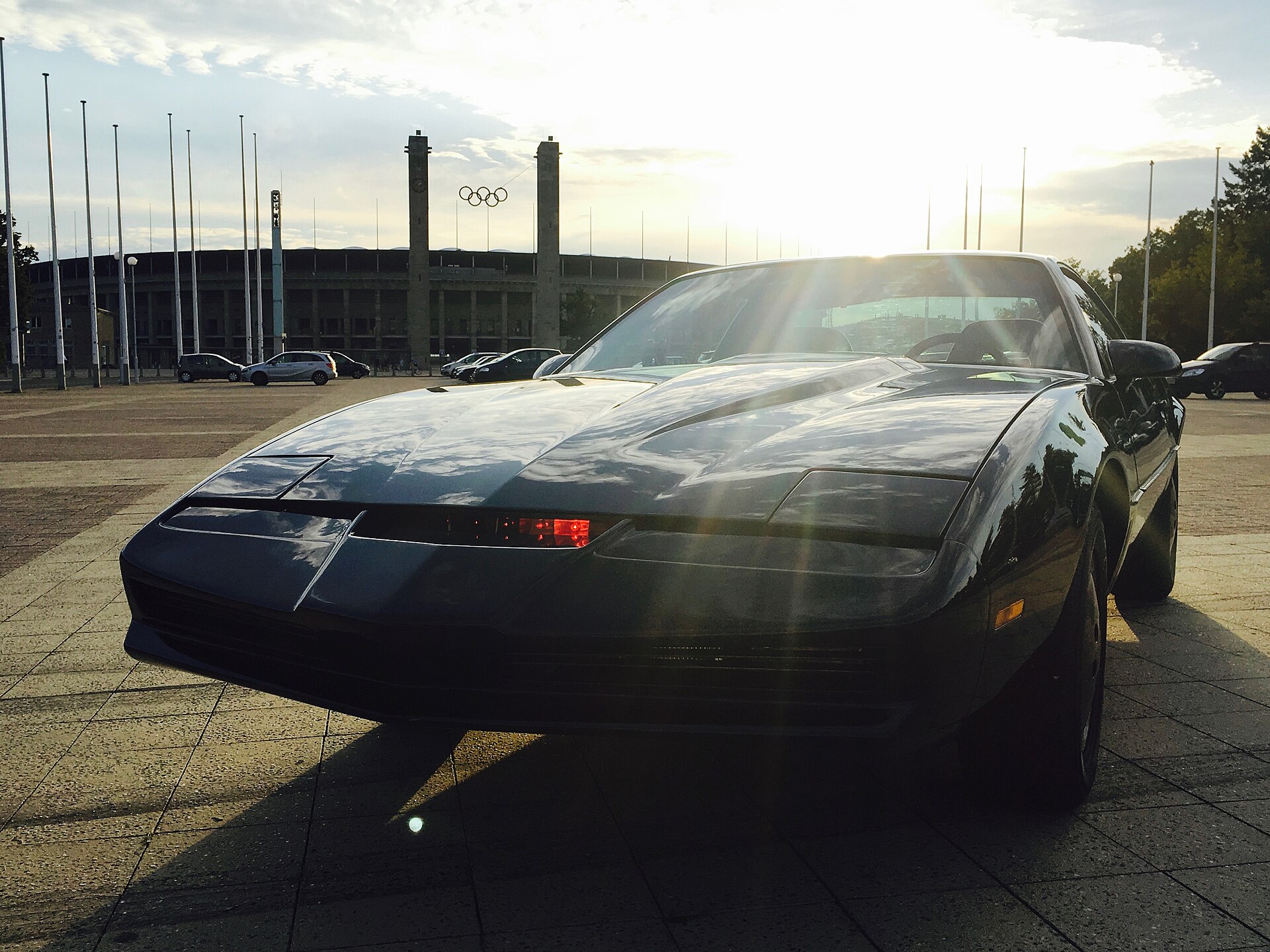 A black Pontiac Firebird Trans Am with KITT modifications, used as a replica for Knight Rider promotional tours