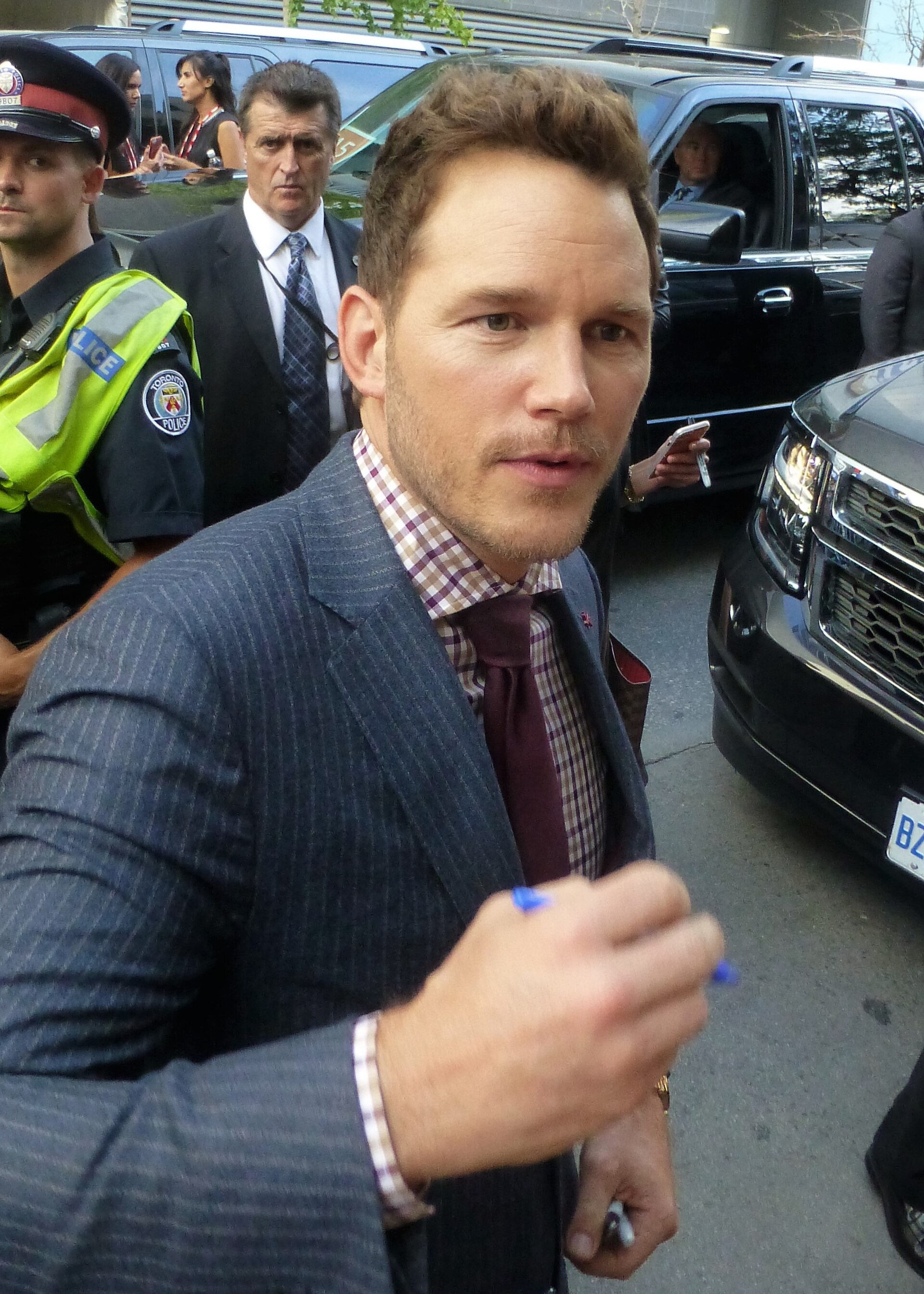 Chris Pratt at a press conference for The Magnificent Seven at the 2016 Toronto Film Festival