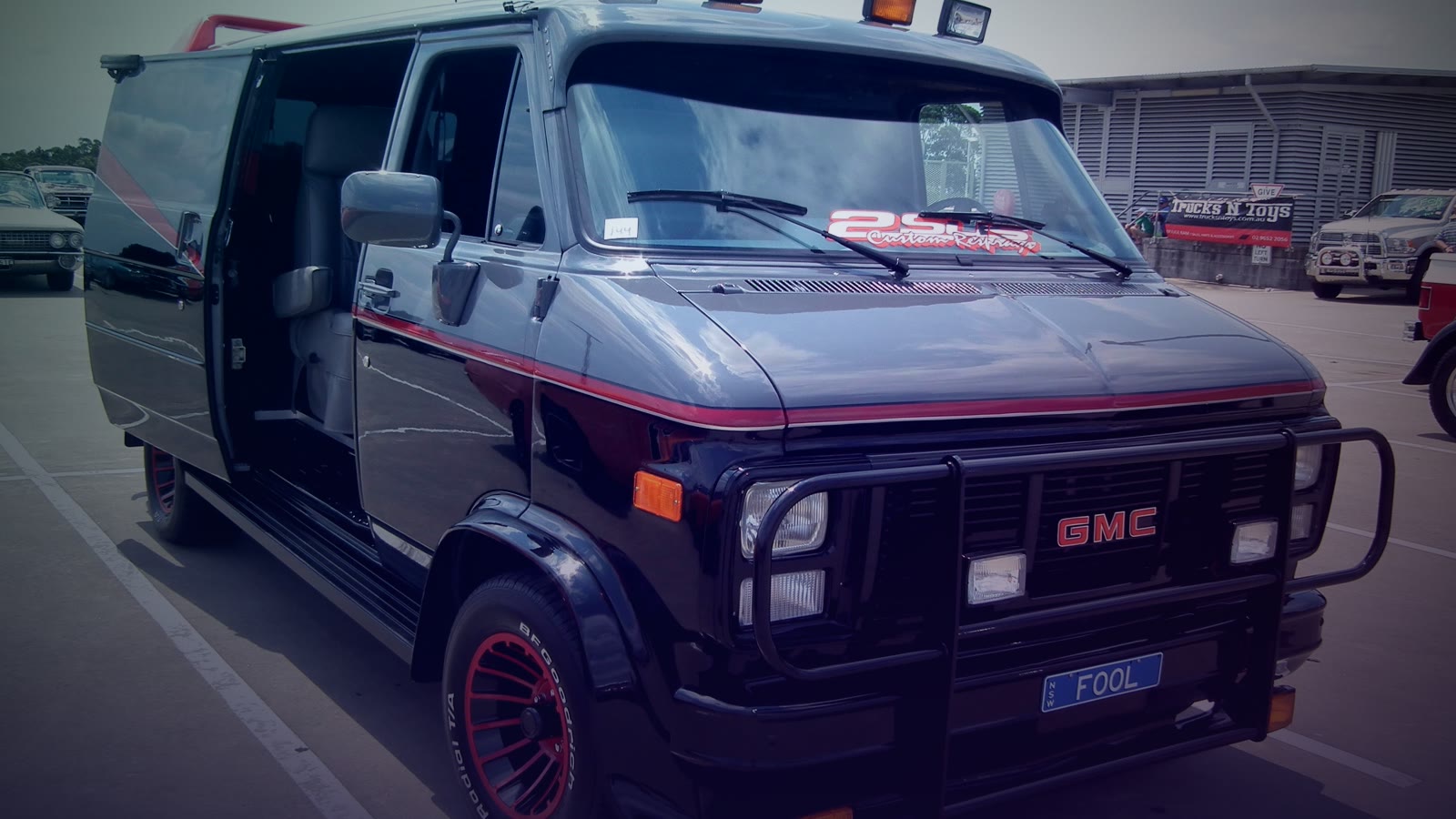 A 1983 GMC G-Series van painted like the A-Team van
