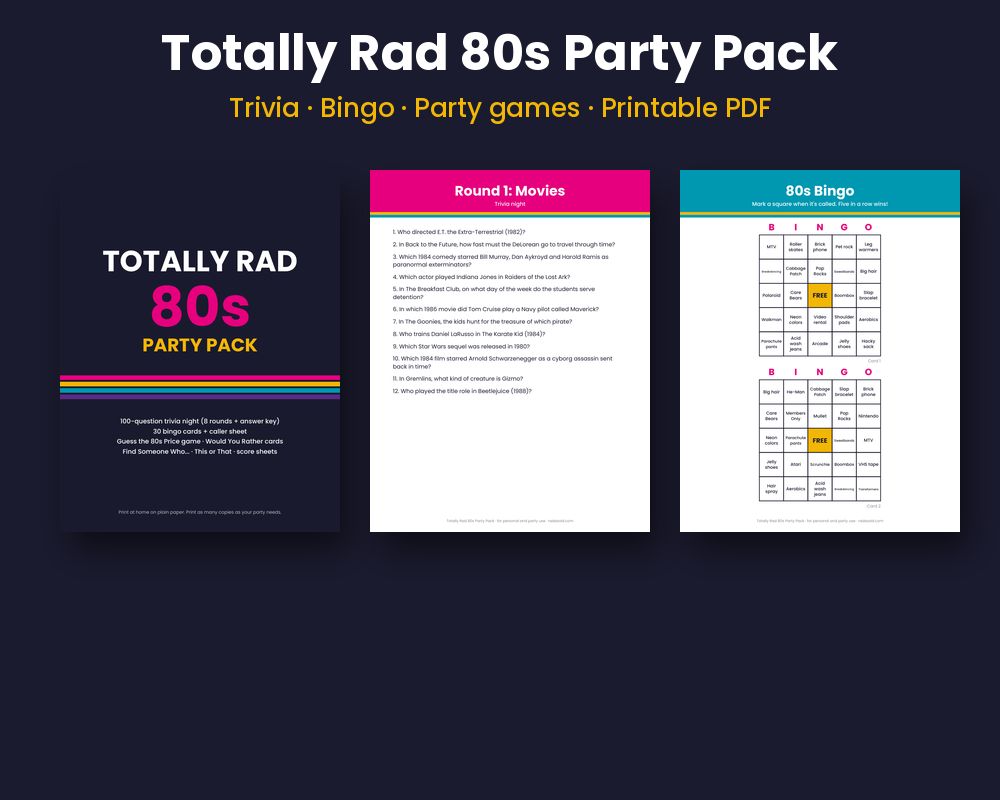 Totally Rad 80s Party Pack printable
