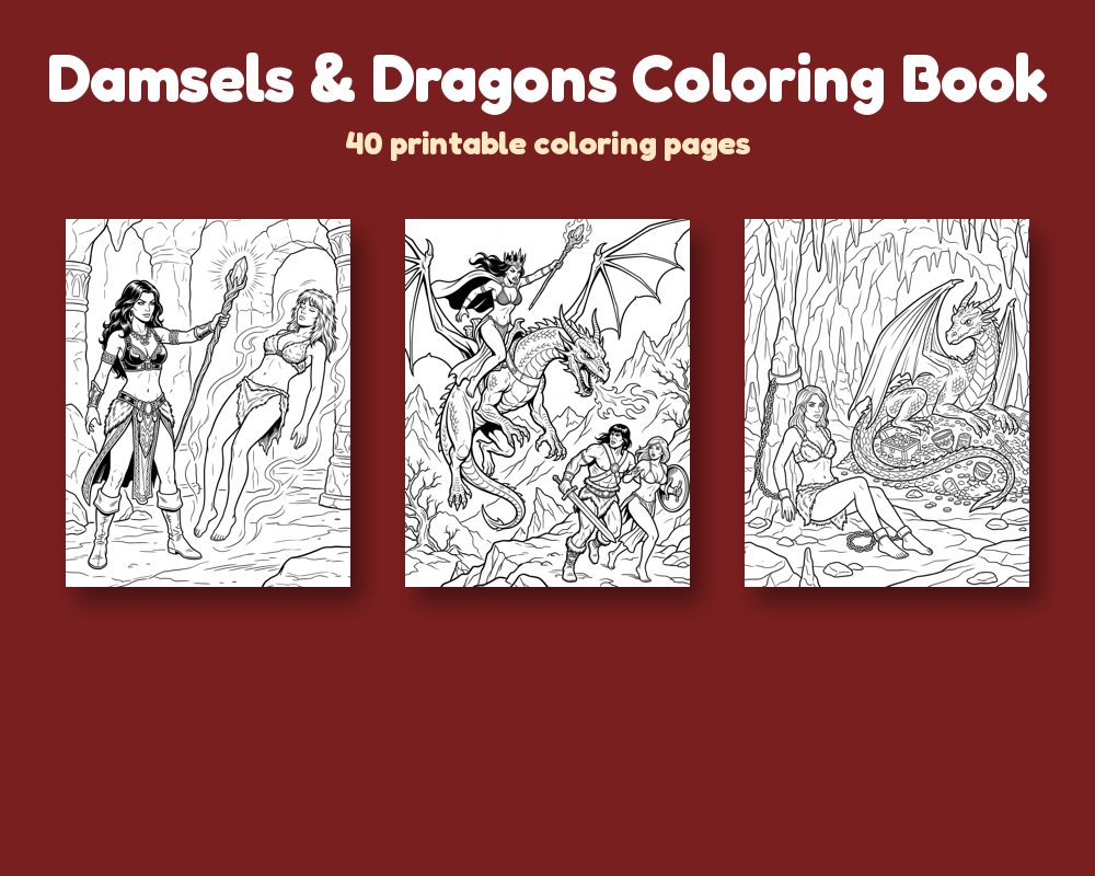 Damsels & Dragons: Fantasy Coloring Book for Adults