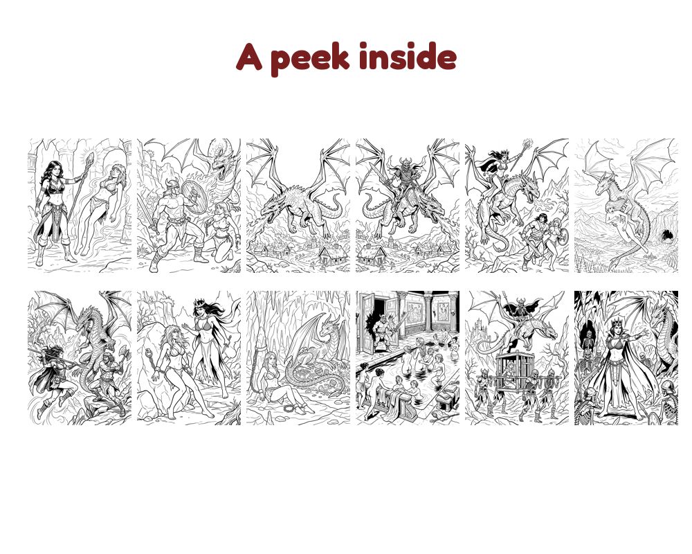 Damsels & Dragons: Fantasy Coloring Book for Adults, image 2