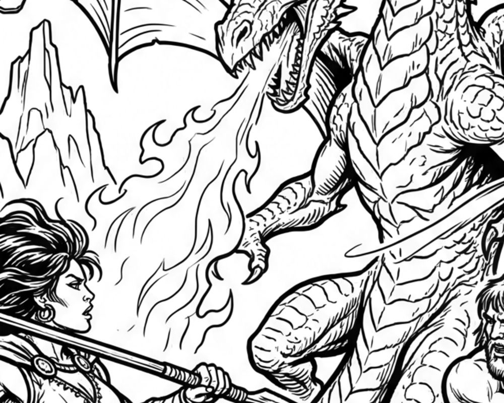 Damsels & Dragons: Fantasy Coloring Book for Adults, image 3