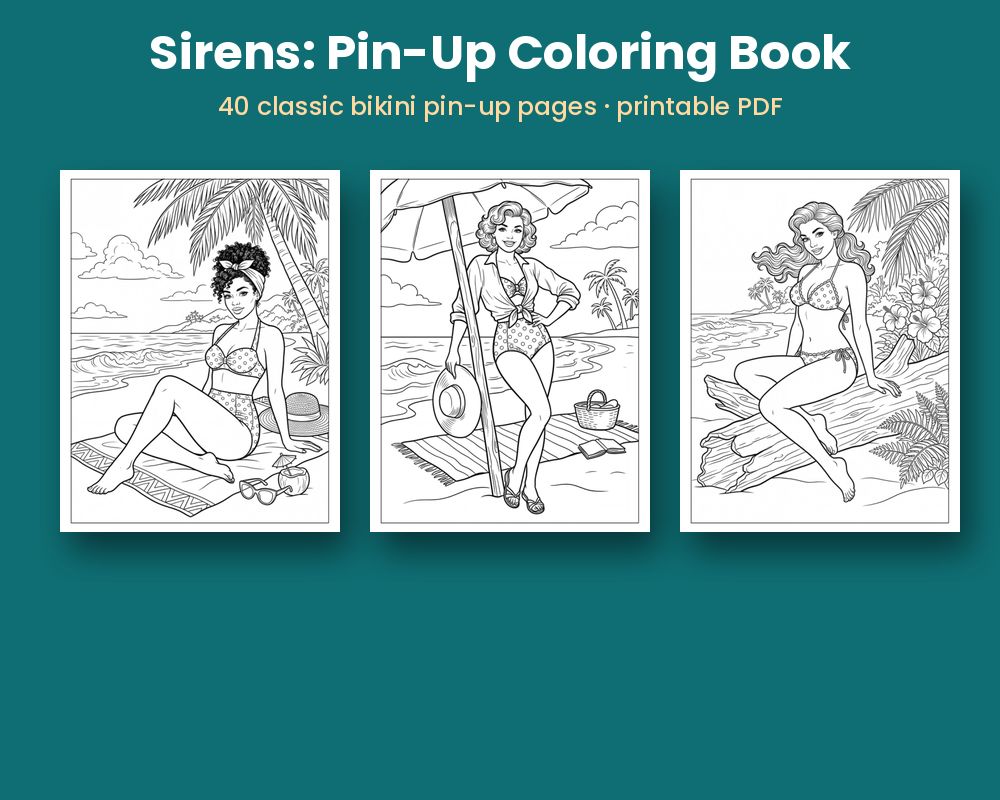 Sirens: Pin-Up & Bikini Coloring Book, image 1