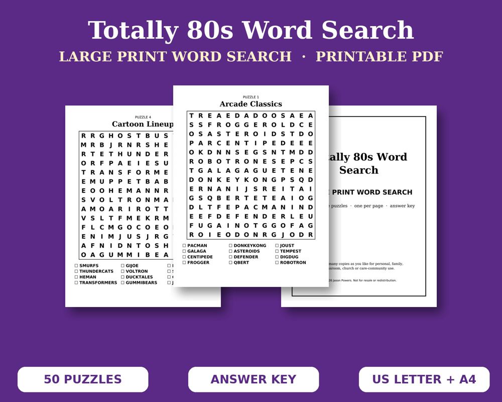 Totally 80s Word Search printable